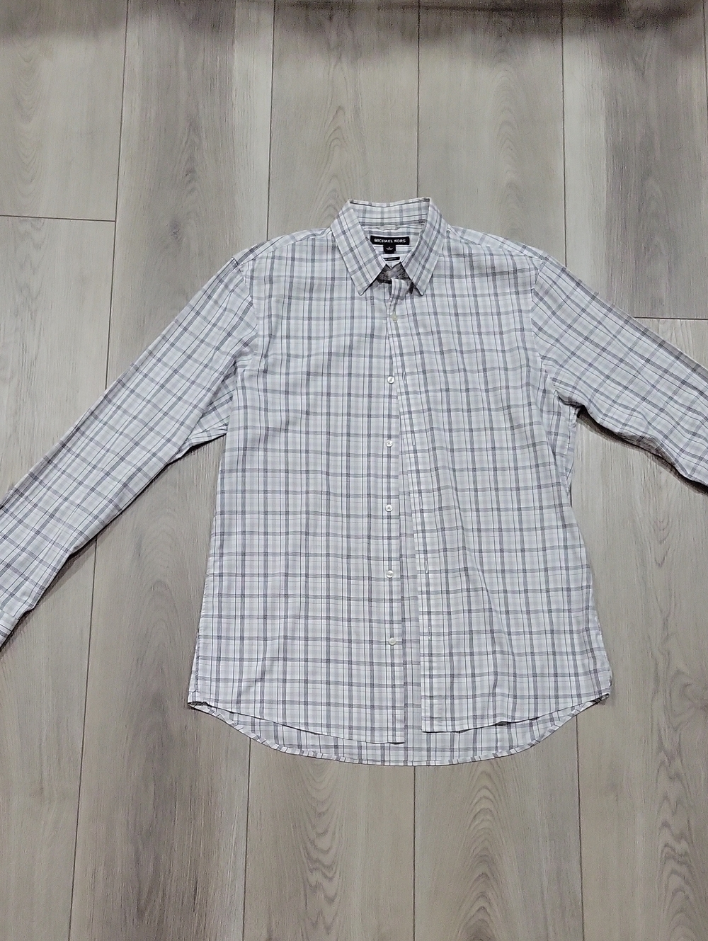 Michael Kors Men's Gray and Blue Plaid Dress Shirt